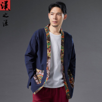 China Wind Country Tide Mens Clothing Improved Hanfu Open-Shirt Splicing Retro Cotton Linen Men Casual Jacket Folk Costumes