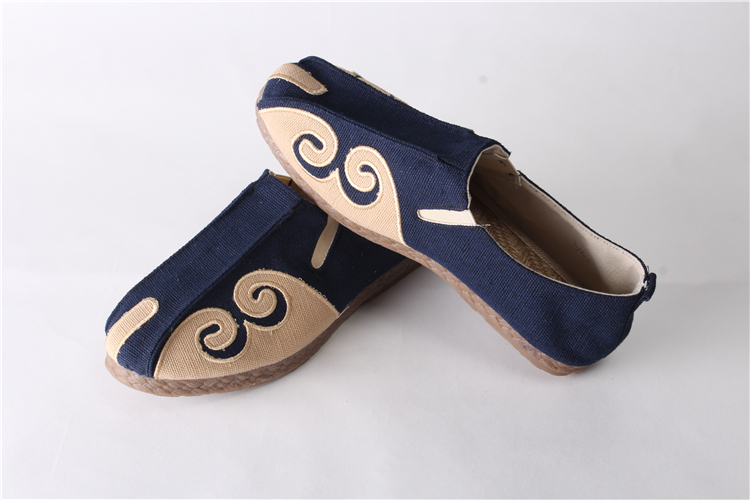 Trung quốc phong cách retro linen nam giày thêu Trung Quốc old Bắc Kinh giày vải handmade thiền nằm giày giày thường thấp giày thể thao sneaker