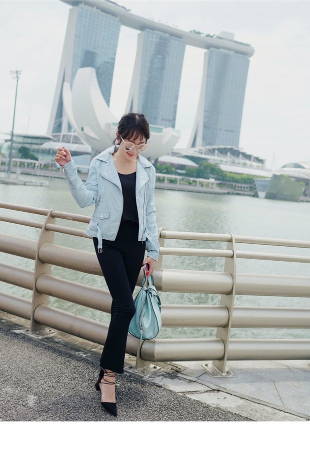 2017 phiên bản mới của Hàn Quốc của phụ nữ da ngắn Phần ngắn áo khoác ngắn pu da xe máy quần áo mùa xuân và mùa thu áo khoác da dài tay áo da trắng