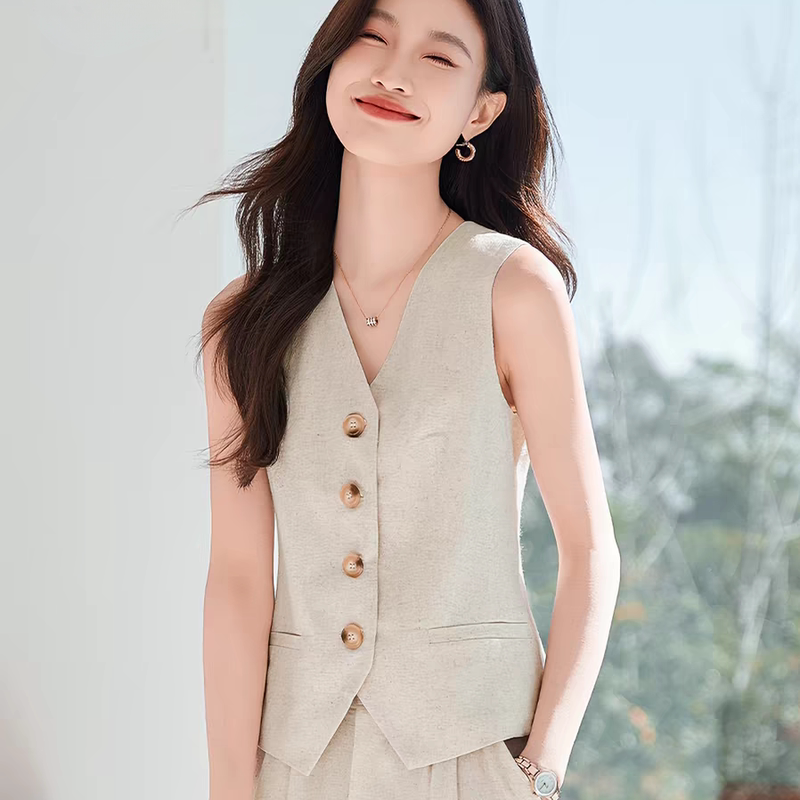 Women's Vest 2026 Summer New Style Elegant Sleeveless Waistcoat Single-Breasted Waist-Cinching Slimming Commuter Outerwear Tank Top Women's Vest 2026 Summer New Style Elegant Sleeveless Waistcoat Single-Breasted Waist-Cinching Slimming Commuter Outerwear Tank Top