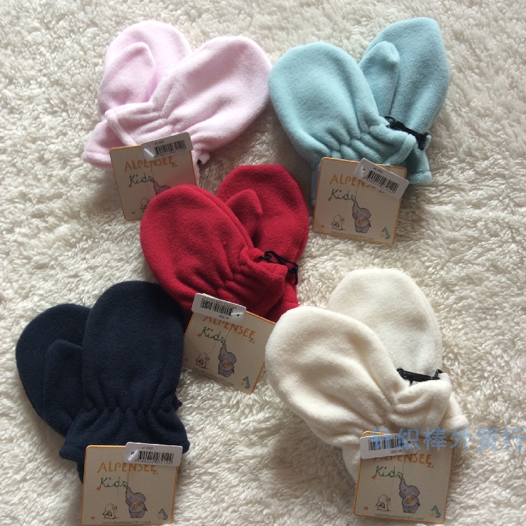 Export foreign trade European original single ultra-fine polar fleece buckle baby baby mittens multi-color warm gloves