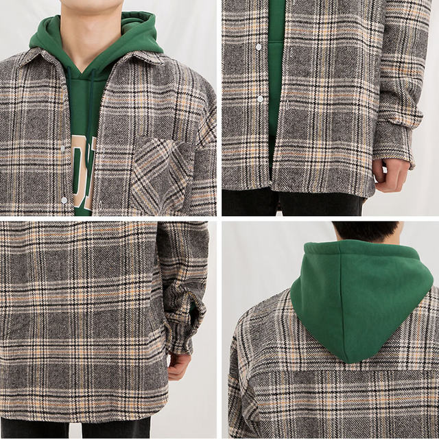 Winter woolen coat plaid shirt men's trendy loose long-sleeved Korean version trendy brand retro Hong Kong style