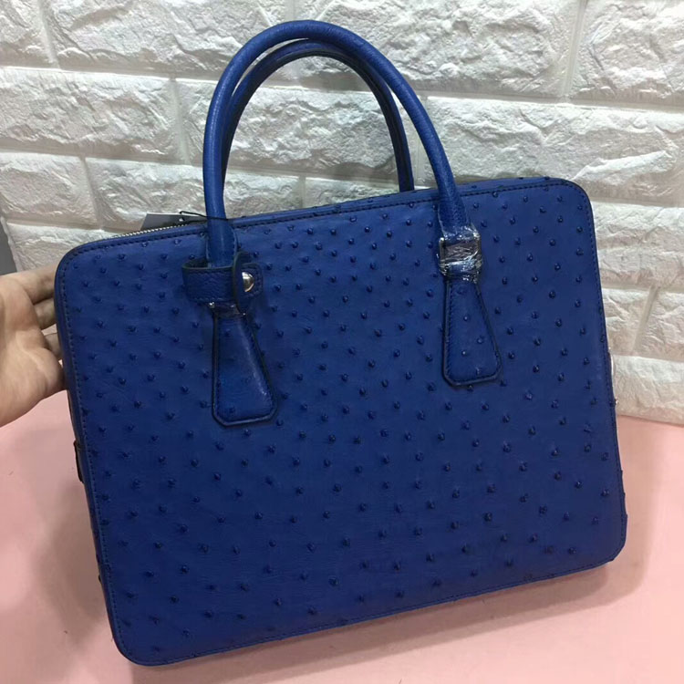 Men's Bag Square Computer Handbag Ostrich Leather Business Bag Combination Lock Zipper Leather Briefcase Leather Bag