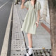 ສີເຫຼືອງ ແລະສີຂຽວ jam summer striped V-neck slim strap dress ສິ້ນສັ້ນງາມ