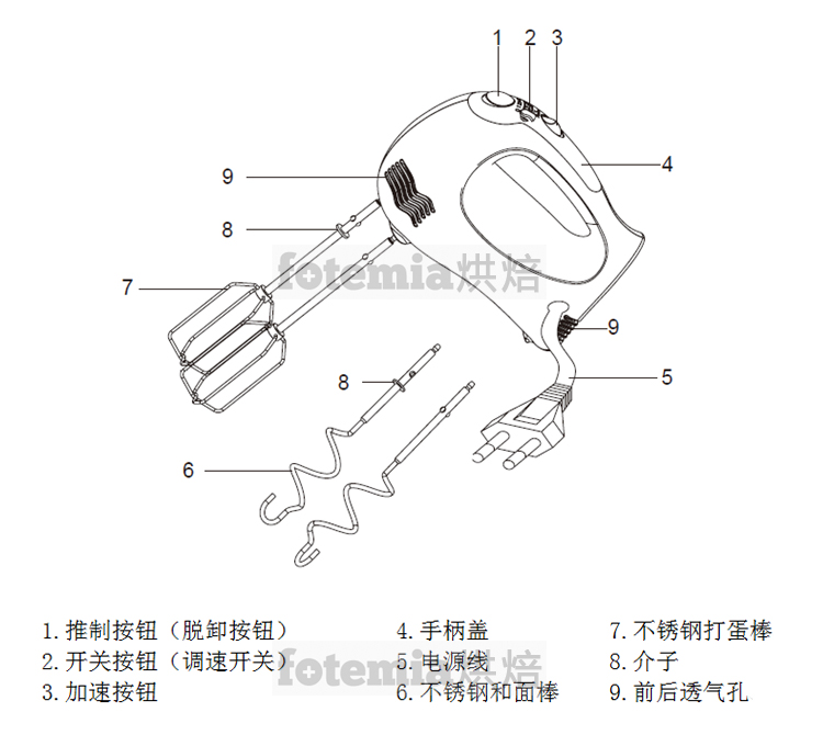 máy đánh trứng zelmer Máy trộn trứng điện Fotemia hoa lụa / phô mai / bão / sinh nhật / bánh sữa trái cây máy nhào bột