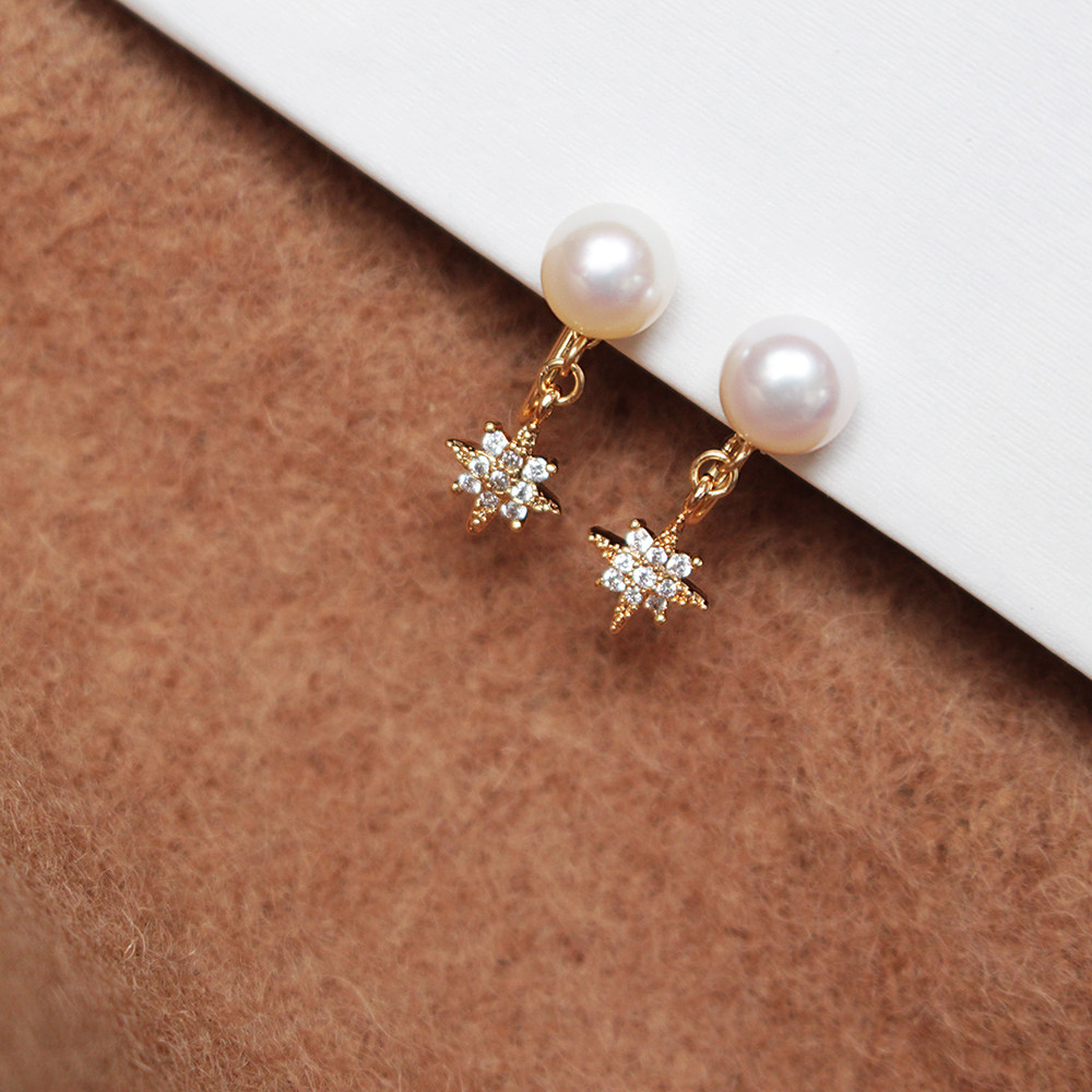 14K Bag Gold Star Natural Freshwater Pearl Ear Clip Without Pain Ear Clip Without Ear Clip Silicone Mosquito Coil Ear Clip Woman