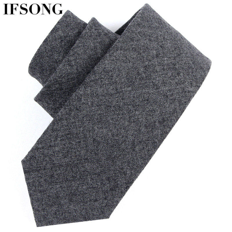 IFSONG men's formal wool business tie 8CM dark gray bridegroom wedding box tie