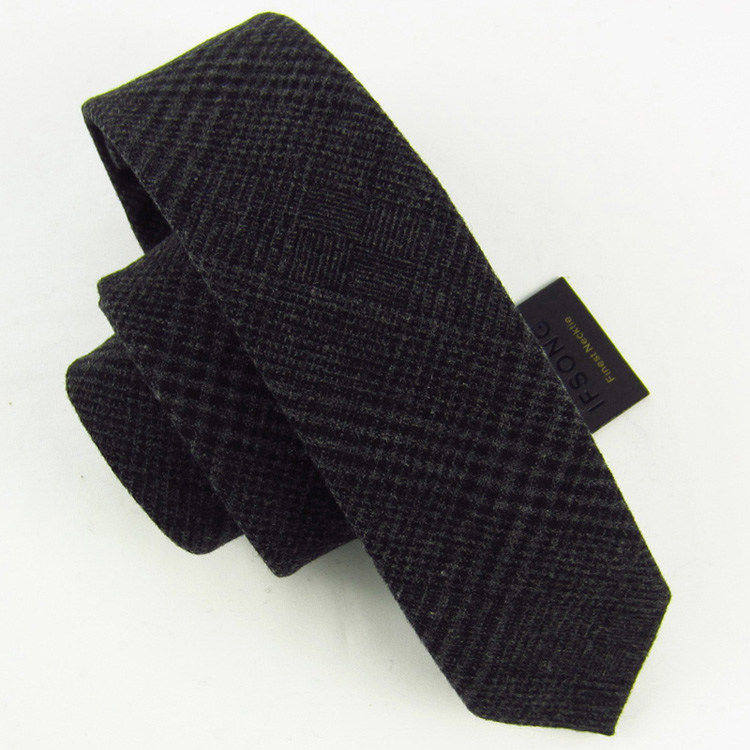 IFSOONG Men's Korean version of wool tie male groom wedding black casual narrow version tie 