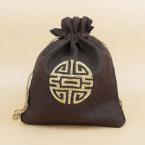  Chinese style embroidered brocade bag text play Buddha bead bag drawstring cotton and linen large bag custom-made factory direct sales