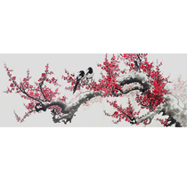 Pure hand-painted Plum Blossom Primrose drawing living room office happy plum decoration painting freehand flower and bird Red Plum Chinese painting hanging painting