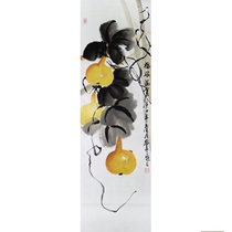 Chinese painting gourd Fulu painting decoration hanging painting Chinese feng shui calligraphy painting pure hand-painted flowers and birds porch vertical aisle calligraphy painting