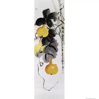 Chinese painting gourd Fulu painting decoration hanging painting Chinese feng shui calligraphy painting pure hand-painted flowers and birds porch vertical aisle calligraphy painting
