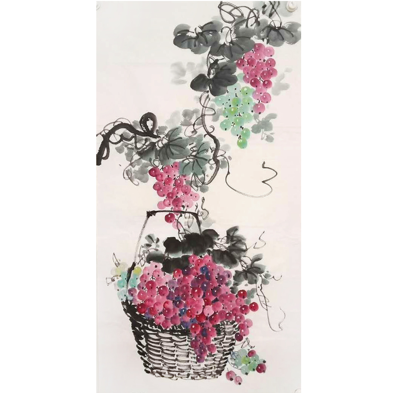 Chinese painting flowers and bird painting room porch office hanging painting Chinese decoration hand painted ink painting grapes are fruitful