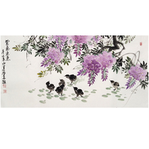 Modern Chinese hanging painting pure hand-painted banner flowers and birds purple East Lai Chinese painting living room bedroom decoration painting traditional Chinese painting wisteria
