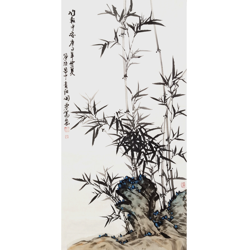 Pure hand-painted Chinese painting bamboo freehand ink painting bamboo newspaper safe decorative painting living room study porch office hanging painting
