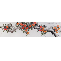 Pure hand-painted Chinese painting genuine ink flower and bird painting Persimmon bird banner everything is good living room horizontal decorative painting