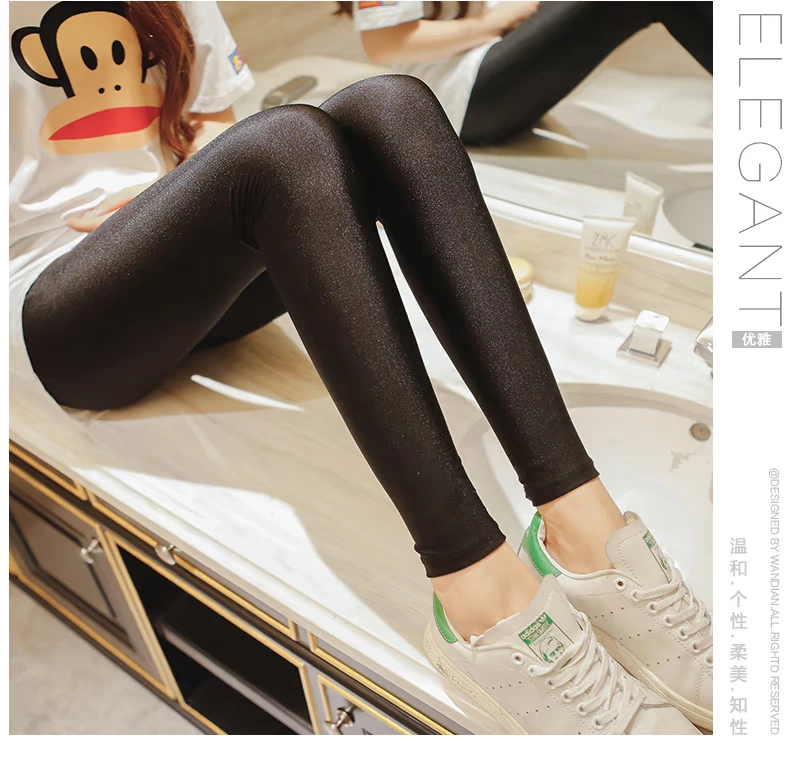 Quần legging mùa thu nữ mặc quần bóng loáng phần mỏng mùa thu 9 điểm chân quần Slim quần dài Hàn Quốc size lớn quần nữ lót lông