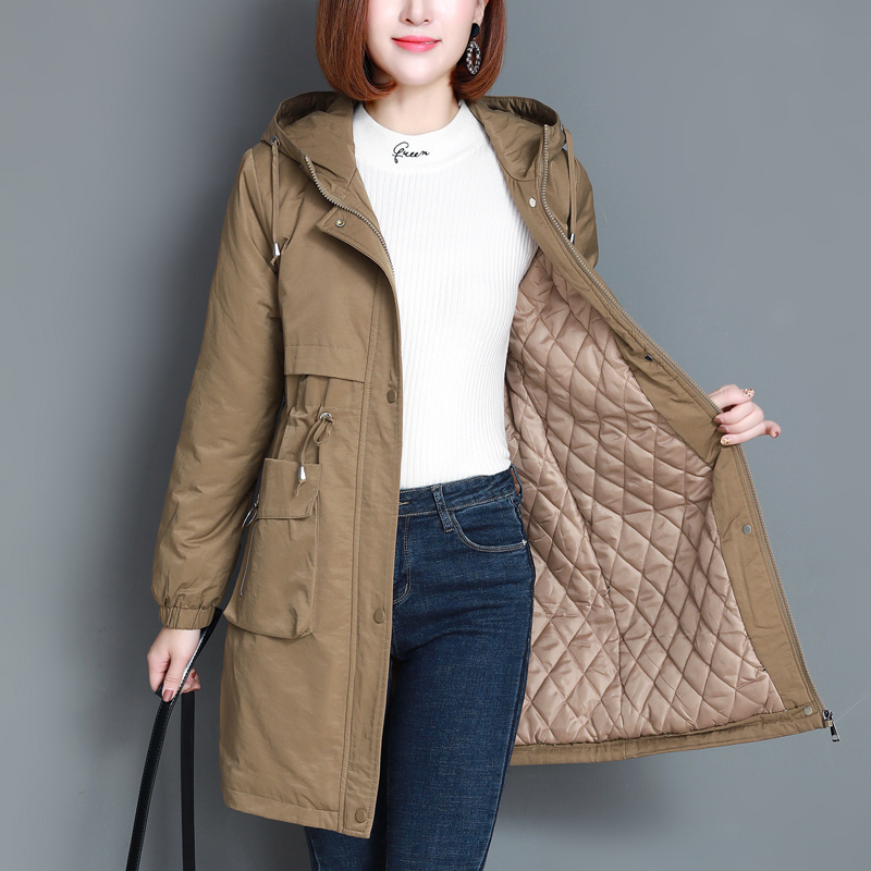 Autumn and Winter Trench Coat for Women, Mid-Length, 2025 Winter New Style, for New Mothers, with Added Cotton, Thickened, Loose-Fitting, Age-Reducing, Double-Layer Cotton Coat