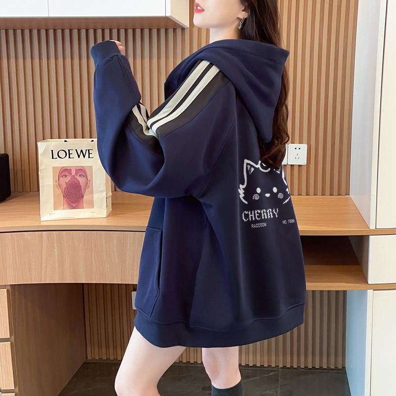 Hooded Cardigan Sweatshirt for Female Middle and High School Students, 2026 Spring, Autumn and Winter, New Fleece-Lined Korean Style Loose and Lazy Style Jacket