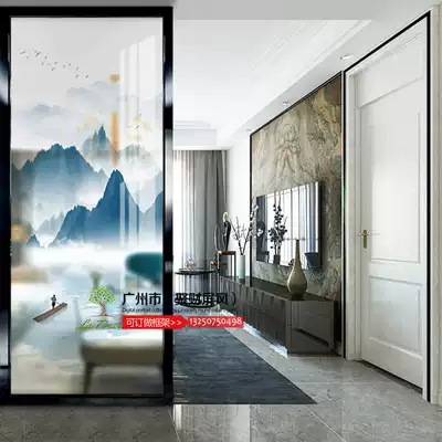 Modern minimalist art glass screen bedroom partition wall decoration double-sided light transmission entry porch abstract landscape painting