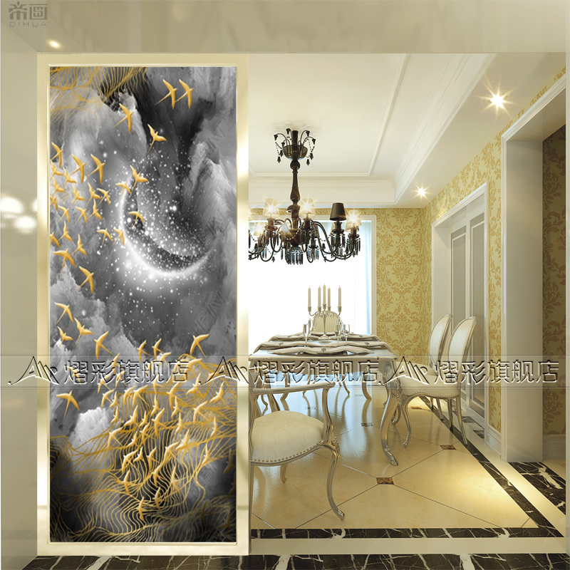 Modern simple living room glass screen Bedroom dining room partition wall decoration double-sided entry Xuan light luxury abstract illustration