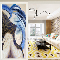 Modern simple art glass screen partition background wall living room entrance European style simple flower line three-dimensional 3D