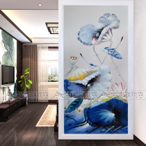 Art glass living room screen partition Frosted steel process Shoe cabinet sliding door entrance background wall Lotus bird