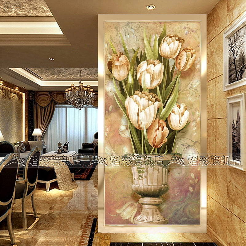Eurostyle Art Glass TV Background Wall Two Sides Screen Wine Cabinet Xuanguan Entrance Aisle Steel 3D Tulip-Taobao