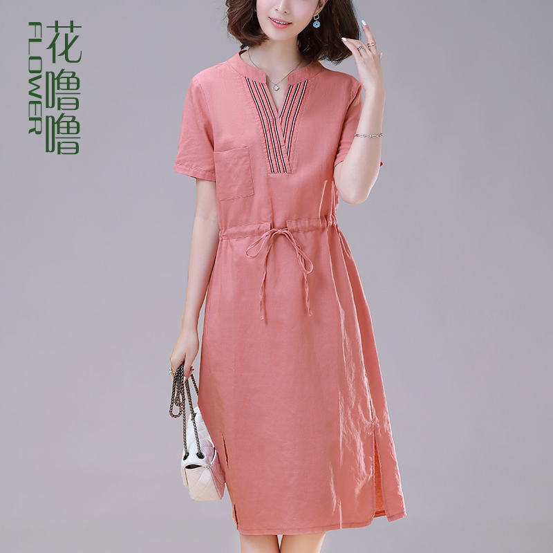 Your lady's cotton numb dress 2022 new summer dress women's temperament Hemp Middle-aged Mother Summer Foreign Dress