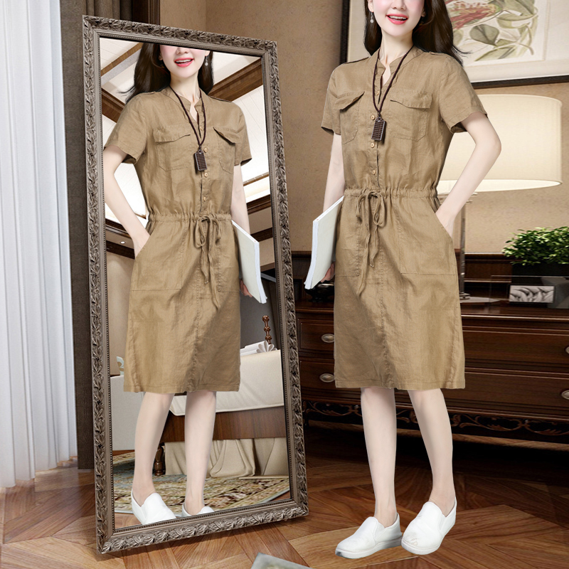 Hualulu cotton and linen dress women's 2022 new style Mrs. Magui middle-aged mother short stature Western style skirt