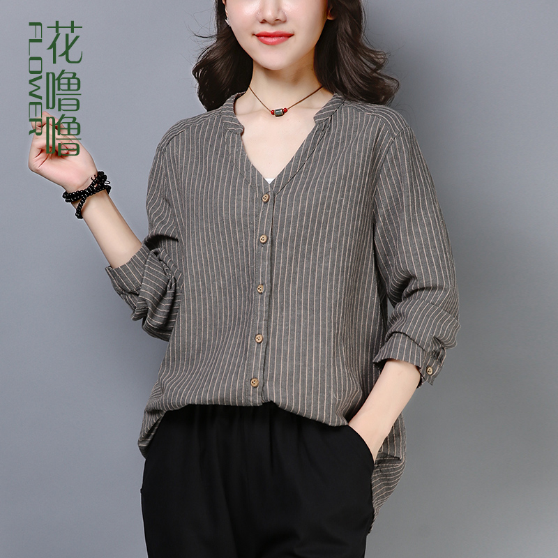 Girls' Shirts Women's 2022 New Women's Spring Clothing Western Style Shirts Temperament Middle-aged Moms Long Sleeve Cotton Linen Tops