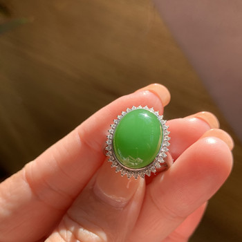 Hotan jade jasper apple green ring extremely high color ulan-ude apple green large ring 18k white gold natural diamond