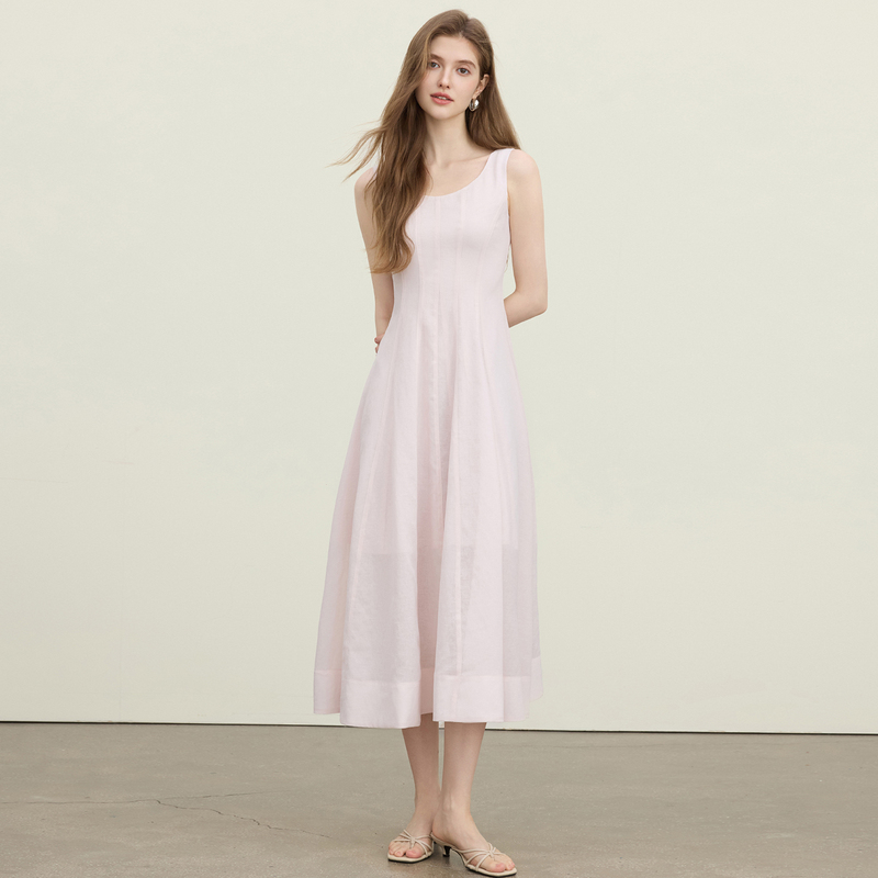 French Gentle Style Light Pink Sleeveless Dress for Women, Summer Elegant Slimming Long Dress, Ladylike Design Tank Dress