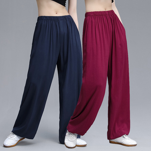Tai chi clothing chinese kung fu uniforms Tai Chi Clothing pants men and women Chinese style loose Summer Cotton hemp home pants training pants spring and autumn Yoga pure color lantern pants