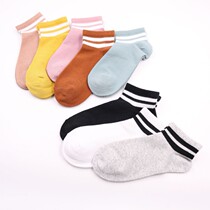 Socks Children Spring Summer Short Socks Short Socks South Korea Cute Double Bars Pure Cotton Boat Socks Womens Wave Day College Wind Women Socks