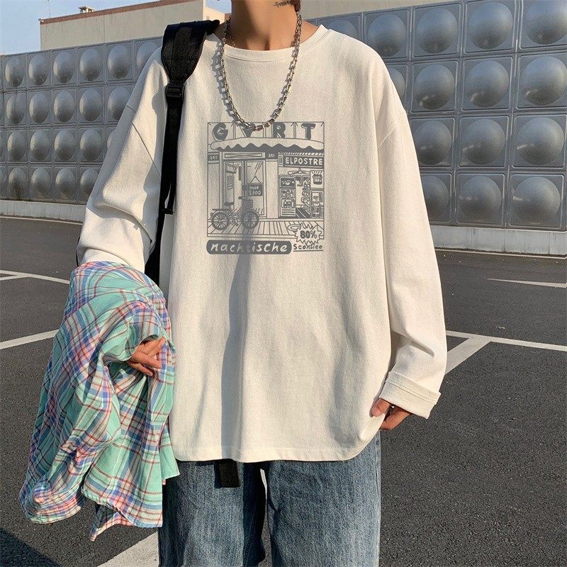 White Long-Sleeve T-Shirt for Men, Spring and Autumn 2026 New American-Style Trendy Casual Pure Cotton Base Shirt Top