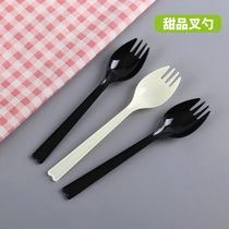  Disposable fork spoon thickened takeaway long fork spoon Dual-use salad long handle fork spoon Fruit fishing dessert fork spoon soup