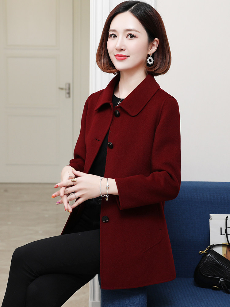 Off-code clearance sale mom autumn middle-aged new wool coat women's short anti-season double-sided coat lapel