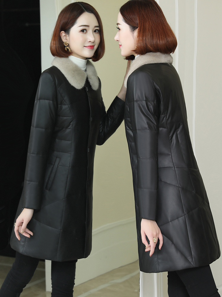 VV Fox leather down jacket women's long version 2021 new mink collar leather leather female Haining fur coat