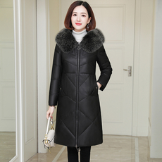 Кожаная куртка 断码清仓海宁皮衣真皮羽绒服女长款2020新款狐狸毛领连帽皮草外套