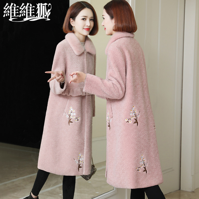 Broken Code Clearance Special Haining Granular Sheep Shearing Coat Women's Coat Long Edition Over Knee Embroidered Composite Fur