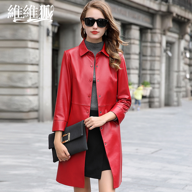 Breaking code clearance autumn and winter new sheepskin windbreaker coat fashion genuine leather coat women's mid-length slim leather coat