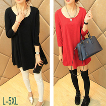 Spring new large size female cotton cotton seven-point sleeve T-shirt loose A word version cover meat slim base shirt coat