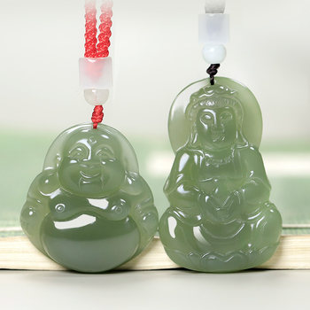 Natural hetian jade guanyin pendant men's jade buddha pendant female maitreya buddha statue sapphire couple jade pendant necklace