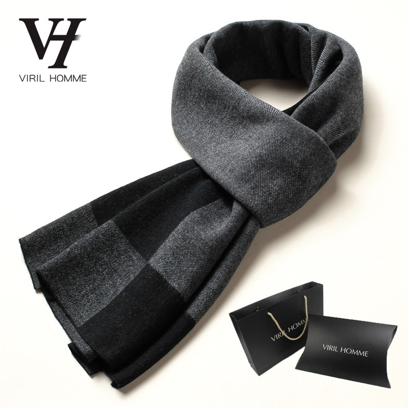 Men's wool scarf men's autumn and winter Korean version of Joker simple tide 2021 new scarf men's high-end birthday gift