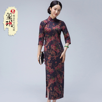 Xi Yueyu-qiao qipao Spring Summer 2022 new retro real silk fragrant cloud yarn one-piece dress with long and old Shanghai Tang Dress Gown