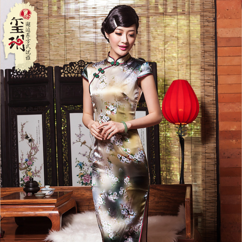 Seal of the Seal 2022 Spring new long version of the heavy pound True silk qipao dress The Republic of China's retro qipao gown