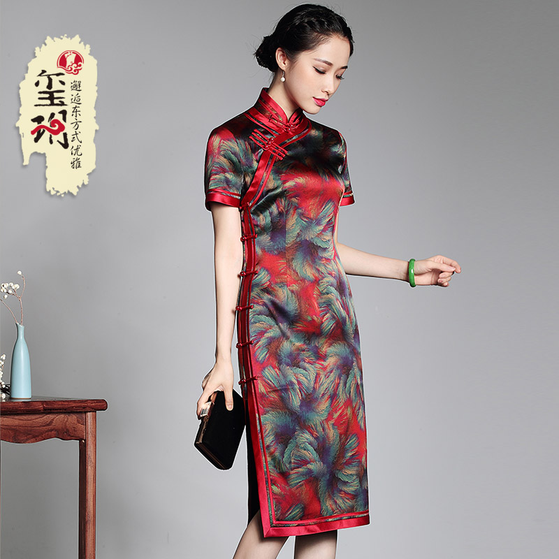 Kyotes Qipao 2022 Summer New Women's Heavy Pound Genuine Silk Improved Qipao Dress Full Side Opening Chinese Style Gown