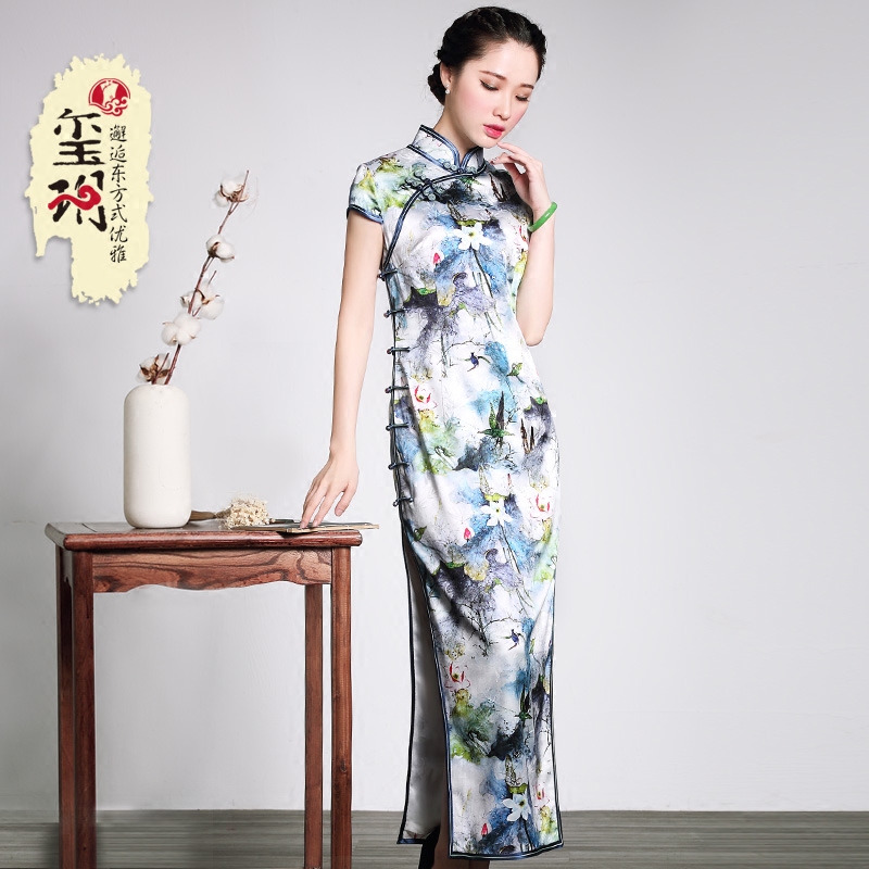 Xiyue 2022 spring and summer heavy industry silk long daily handmade traditional cheongsam dress retro banquet dress