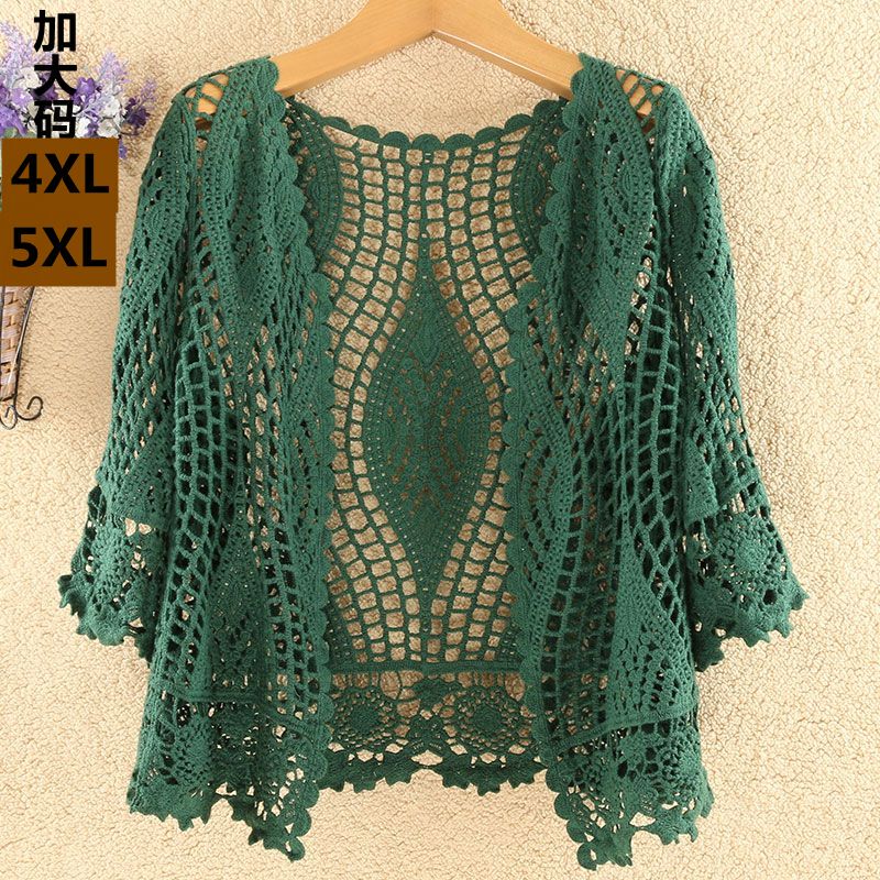 Plus Size Women's Clothing 2025 Summer New Short Jacket Crochet Hollow Knit Cardigan Thin Lace Shawl Top